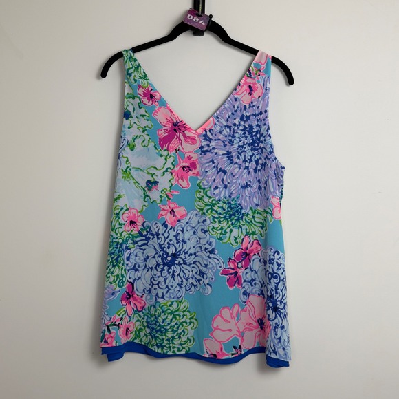Lilly Pulitzer Reversible V Neck Tank Top Florin Blue Floral Print Size M - Picture 2 of 6